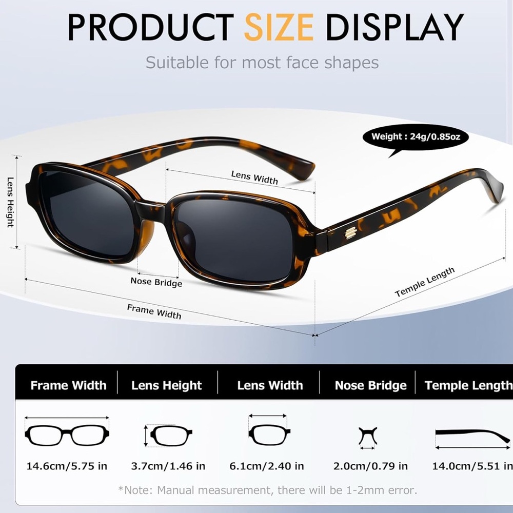 NWT Unisex 90s Small Retro Rectangle‎ Sunglasses UV400 - Picture 3 of 5